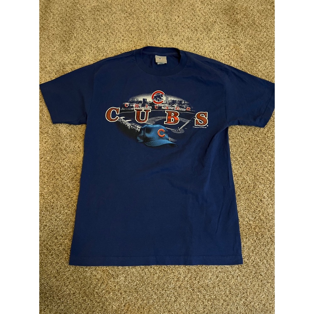 MLB Mens T-Shirt Medium Navy Blue 2008 Chicago Cubs Graphic Print Tee